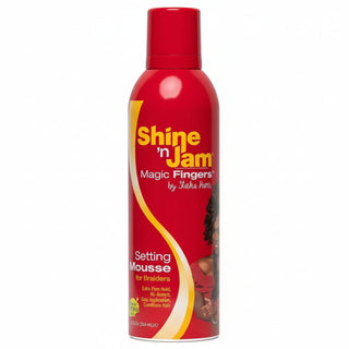shine n jam magic fingers setting mousse 354ml extra firm hold braids foam for frizz control smooth shine finish
