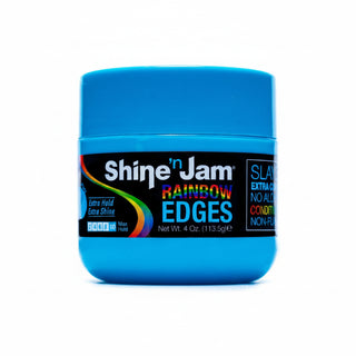 shine n jam rainbow edges blueberry blast 4oz extra hold edge control gel for sleek baby hairs braids frizz control shine
