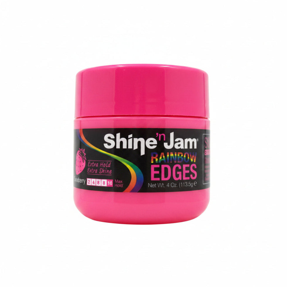 shine n jam rainbow edges strawberry 4oz strong hold edge control gel for sleek baby hairs frizz control shine finish