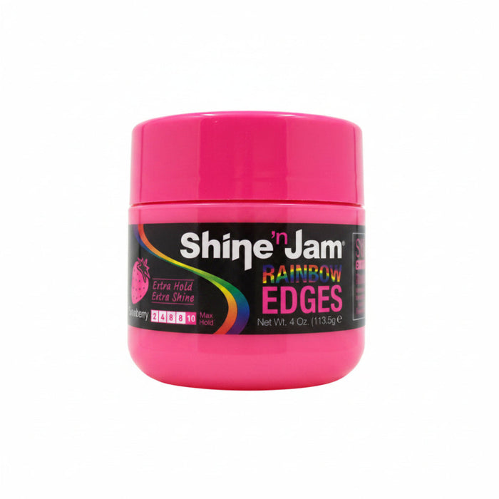 Shine ’n Jam Rainbow Edges Strawberry 4oz | Strong Hold Edge Control Gel