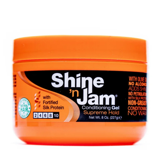 shine n jam supreme hold conditioning gel 8oz strong hold styling gel for braids edges frizz control smooth shine