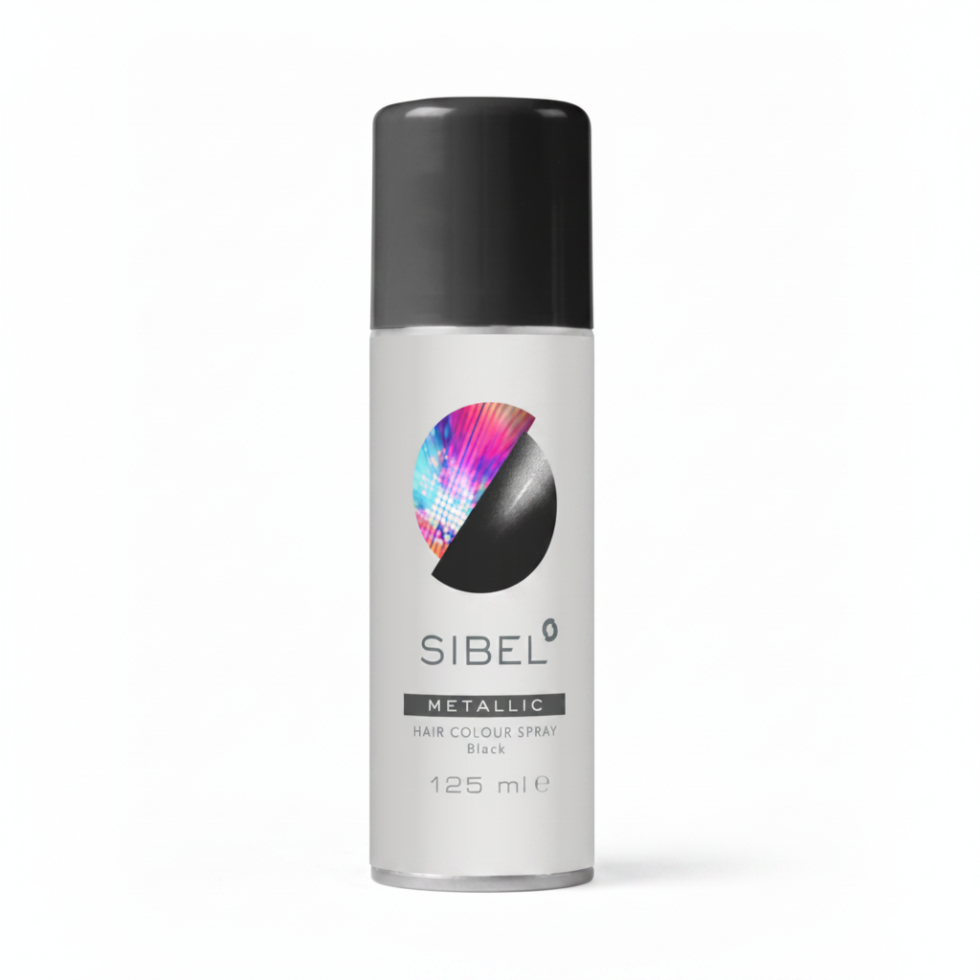 Sibel metallic hair colour spray black 125ml temporary black hair spray for bold wash out styling and metallic shine look