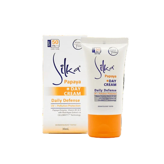 Silka Papaya Day Cream 30ml Daily Defense hydrating brightening face cream for glowing skin.