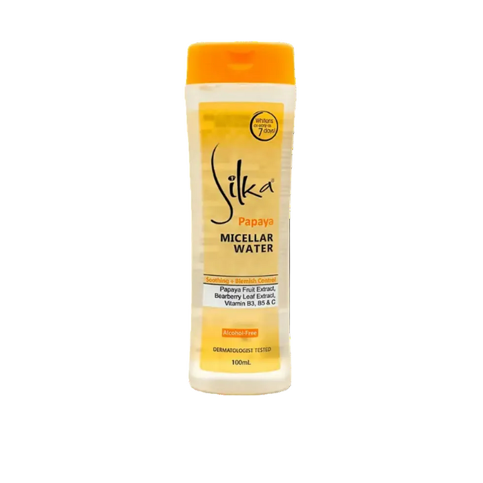 Silka Papaya Micellar Water 100ml gentle makeup remover cleansing water for fresh clean skin.