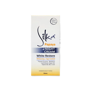 Silka Papaya Night Cream 30ml White Restore overnight repair brightening face cream.