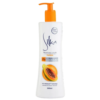Silka Whitening Lotion Papaya SPF 6 500ml brightening moisturizing body lotion for soft skin.