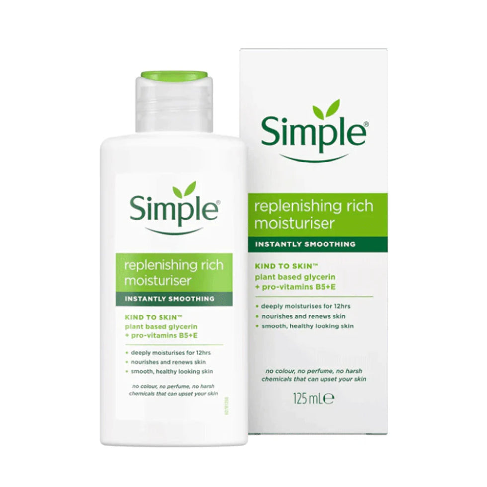 simple replenishing rich moisturiser 125ml deep hydrating face cream for sensitive skin soft smooth skin
