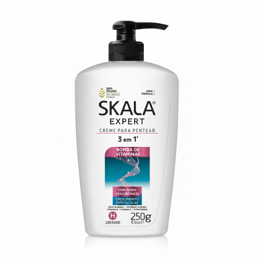 Skala expert bomba de vitaminas 3 in 1 leave in 250g strength shine and heat protection care for smooth frizz free healthy looking hair