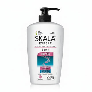 Skala expert bomba de vitaminas 3 in 1 leave in 250g strength shine and heat protection care for smooth frizz free healthy looking hair