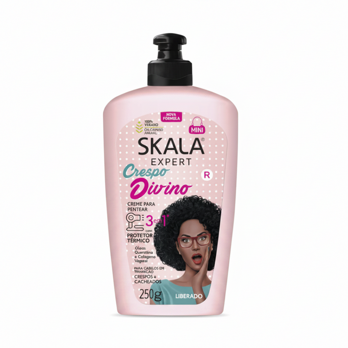 Skala mais cachos divino 3 in 1 styling cream 250g curl definer frizz control and hydration care for soft bouncy and defined curly hair