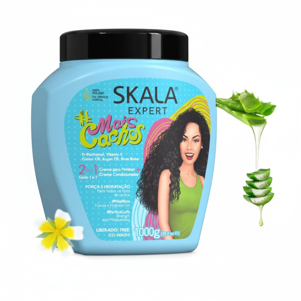 Skala mais cachos treatment cream 1000g curl definition frizz control and deep moisture care for soft bouncy and healthy curly hair