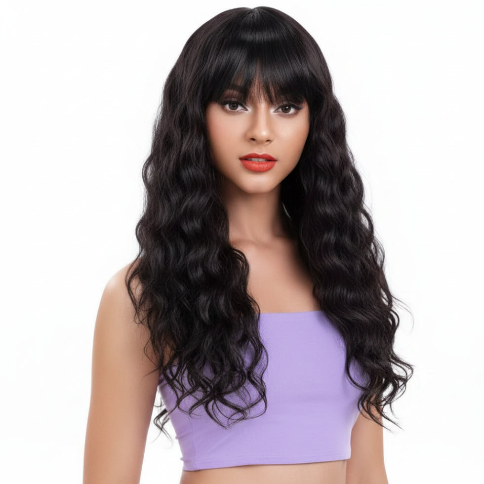 Sleek Eileen Virgin Gold human hair fringe wig premium straight black hair style box pack