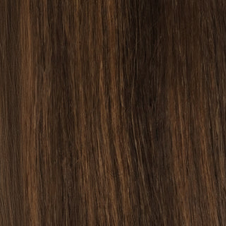 Sleek Fashion Idol 101 Hot Yaki weave P4/30 natural textured hair extension dark brown roots with warm brown highlights styling