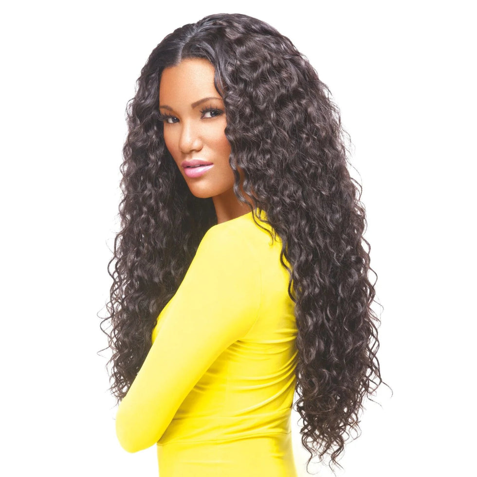 Sleek Brazilian Gold Curl 1B 100% virgin human hair weave bundle with loose curls