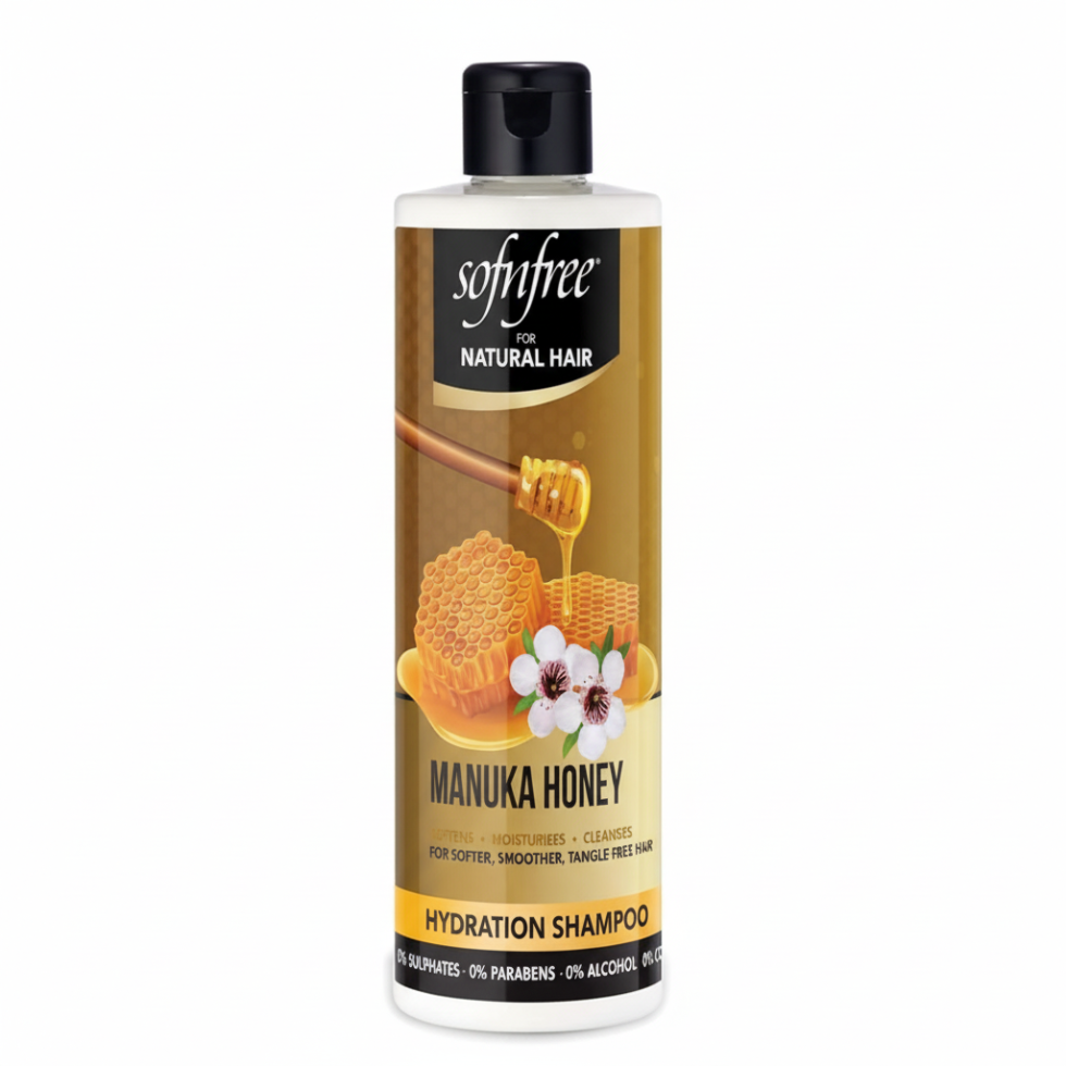 Sof N Free manuka honey hydration shampoo moisturizes and softens curls