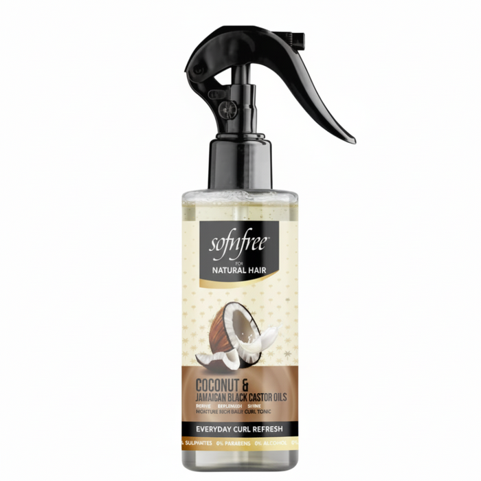 Sof N Free coconut and Jamaican black castor oil curl refresher spray