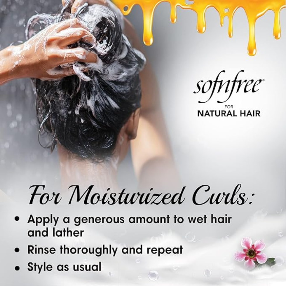 Sof N Free manuka honey hydration shampoo moisturizes and softens curls