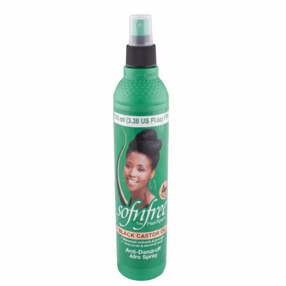 SofnFree black castor oil anti dandruff afro spray hydrates scalp