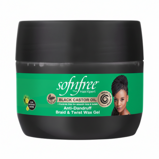 SofnFree black castor oil anti dandruff braid and twist gel smooths and nourishes hair
