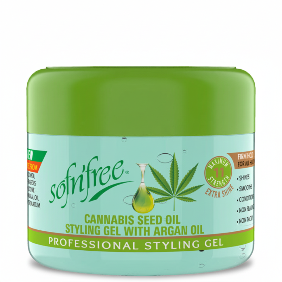 SofnFree cannabis seed oil styling gel with argan oil max hold