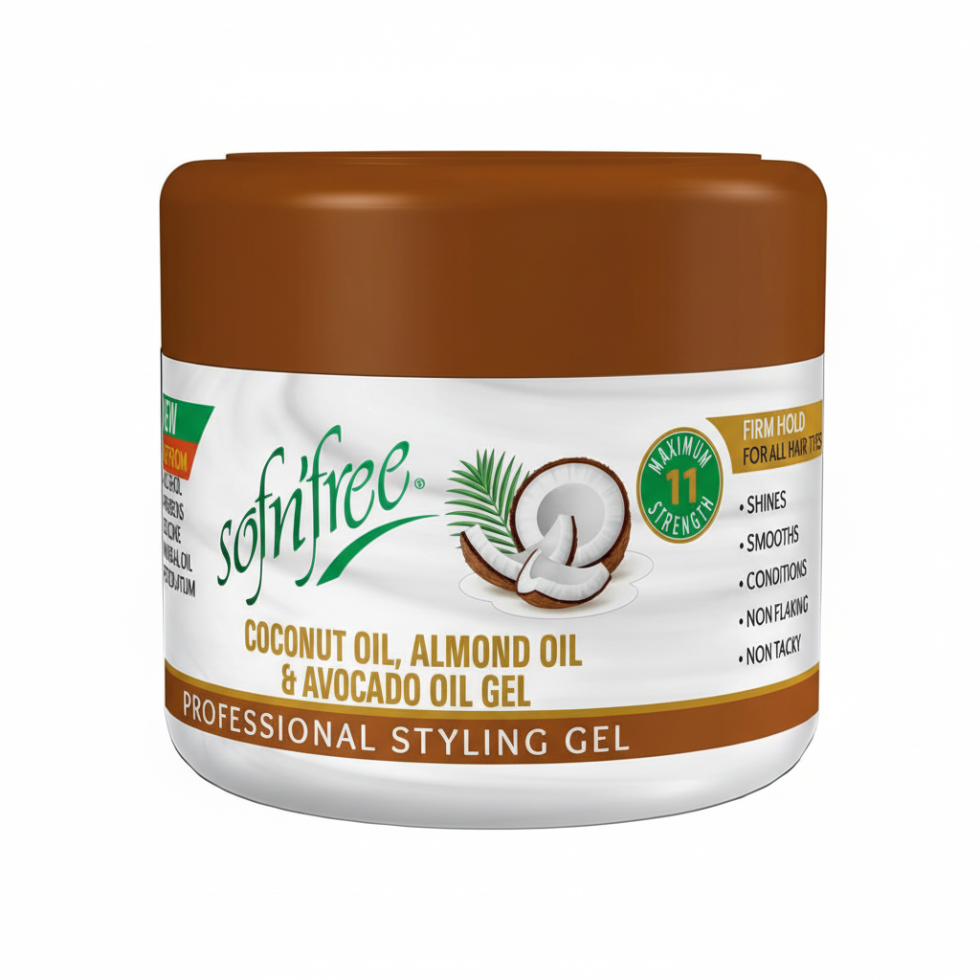 SofnFree coconut almond and avocado oil styling gel with firm hold