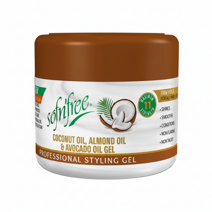 SofnFree coconut almond and avocado oil styling gel with firm hold