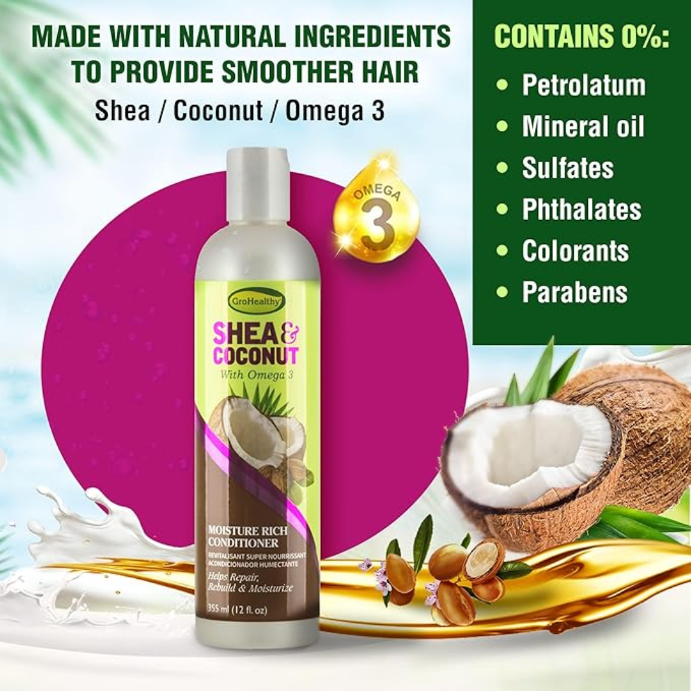 SofnFree GroHealthy shea and coconut moisture rich conditioner hydrates hair
