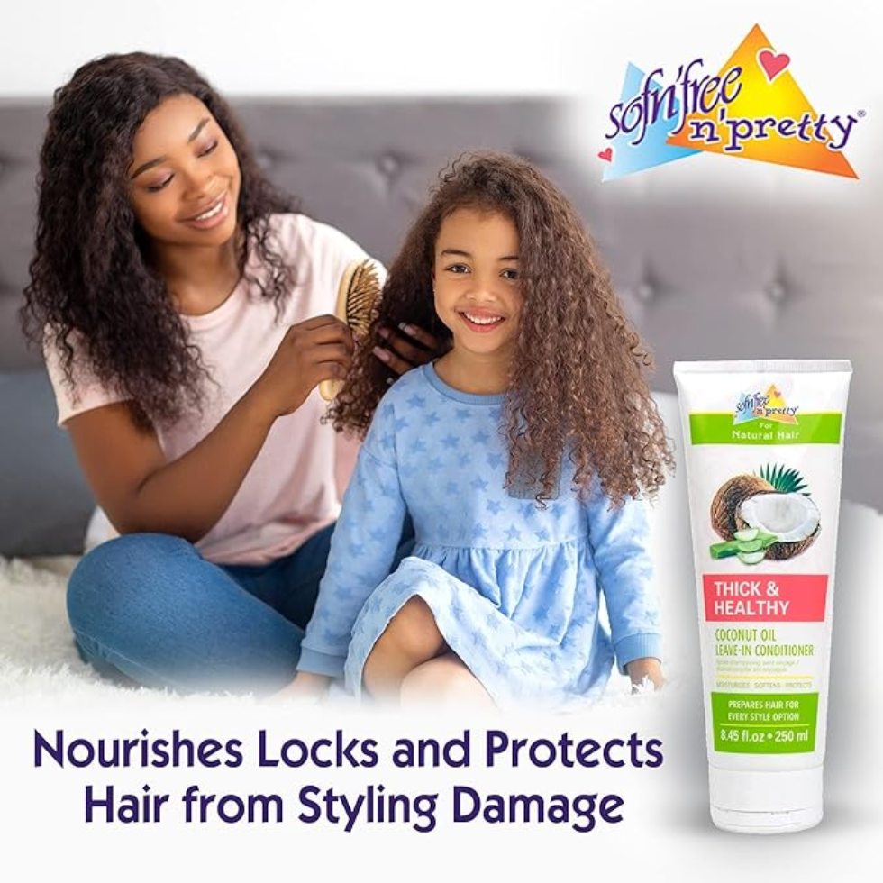 sofn free n pretty coconut oil leave in conditioner 250ml for natural hair thick healthy soft smooth frizz free hair