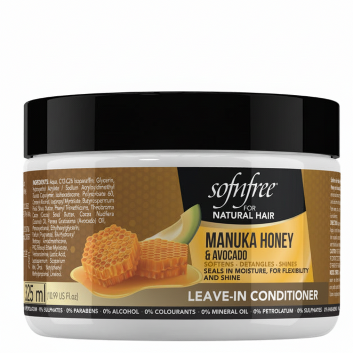 Sofnfree leave in conditioner with manuka honey and avocado hydrates hair