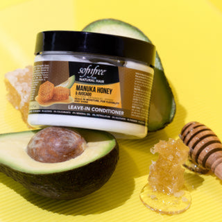 Sofnfree leave in conditioner with manuka honey and avocado hydrates hair