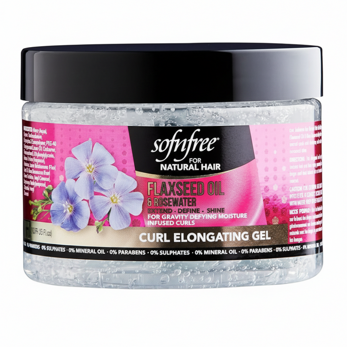 Sofnfree flaxseed oil and rosewater curl elongating gel for juicy curls