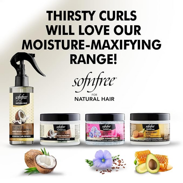 Sofnfree flaxseed oil and rosewater curl elongating gel for juicy curls