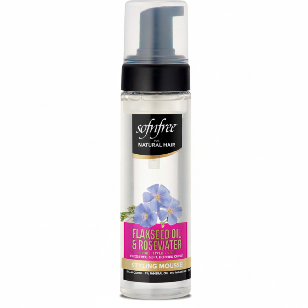 Sofnfree flaxseed oil and rosewater curling mousse for defined bouncy curls