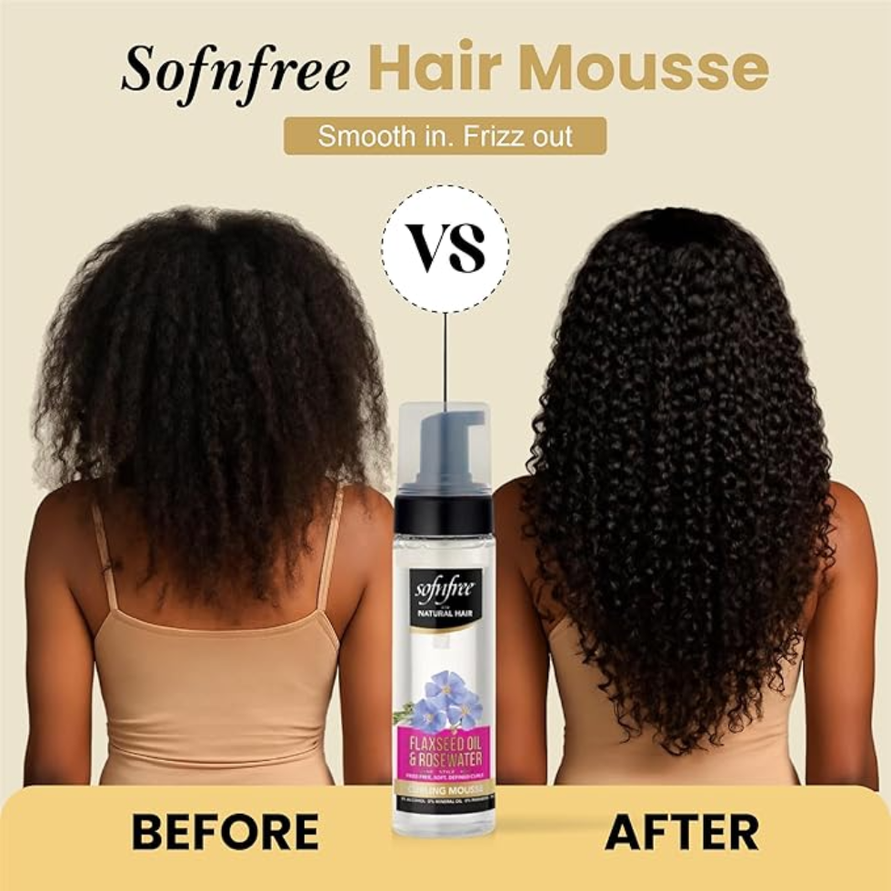 Sofnfree flaxseed oil and rosewater curling mousse for defined bouncy curls
