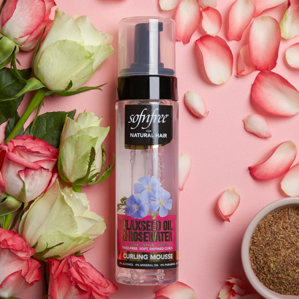 Sofnfree flaxseed oil and rosewater curling mousse for defined bouncy curls