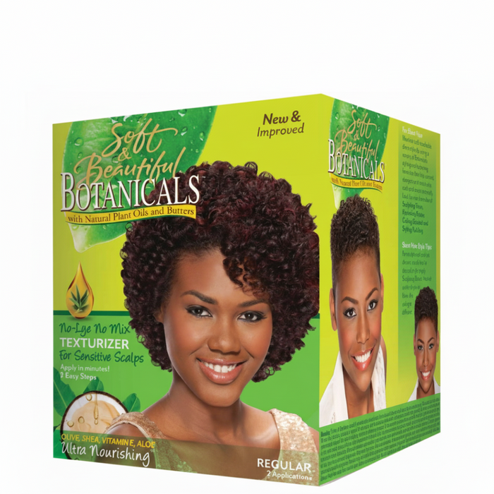 soft and beautiful botanicals no lye no mix texturizer sensitive scalp regular 2 applications curl softening