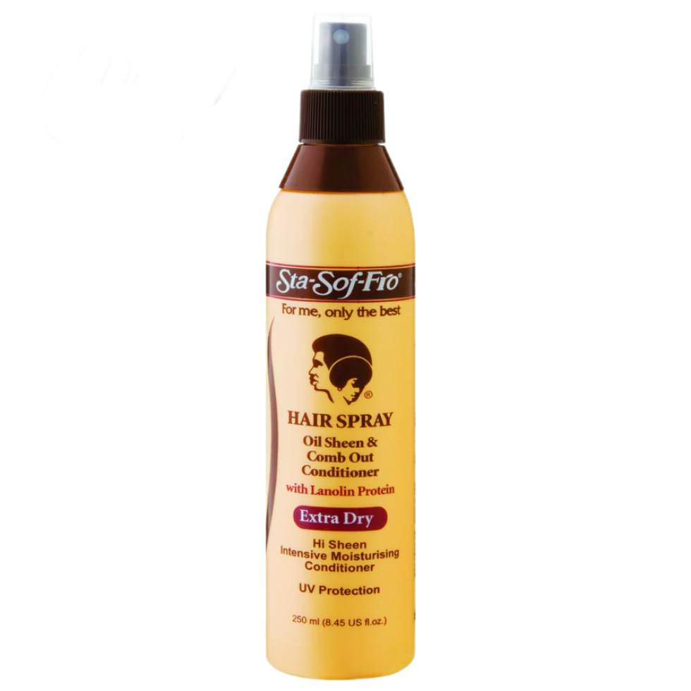 sta sof fro oil sheen comb out extra dry spray 250ml lightweight shine and frizz control hair care