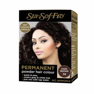Sta-Sof-Fro 74 dark brown powder hair colour rich brown long lasting shine grey coverage salon finish hair