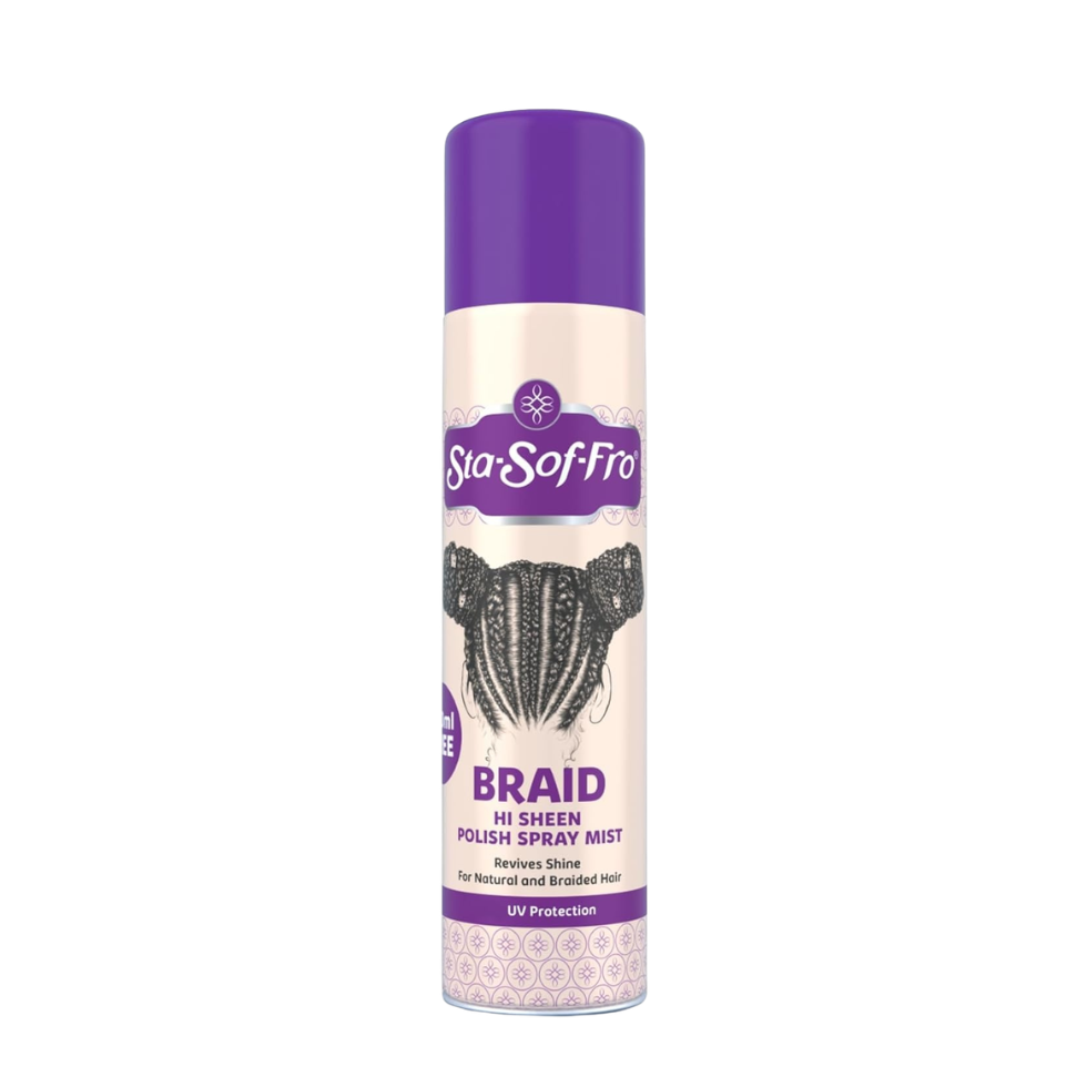 sta sof fro braid hi sheen polish spray 325ml shine moisture hair spray for braids and protective styles