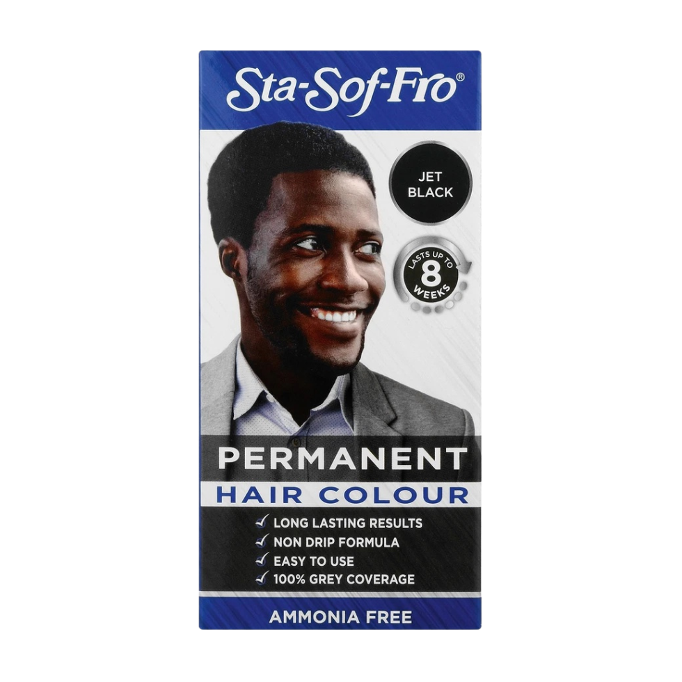 Sta-Sof-Fro men jet black permanent hair colour ammonia free grey coverage deep black grooming hair dye men long lasting finish