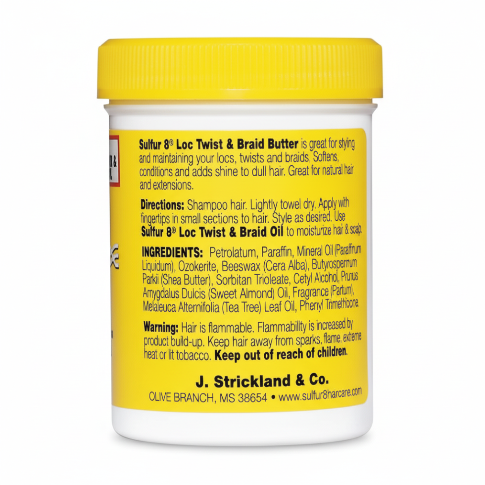 sulfur8 loc twist braid butter 4oz moisturizing hair butter for shine softness frizz control protective styles
