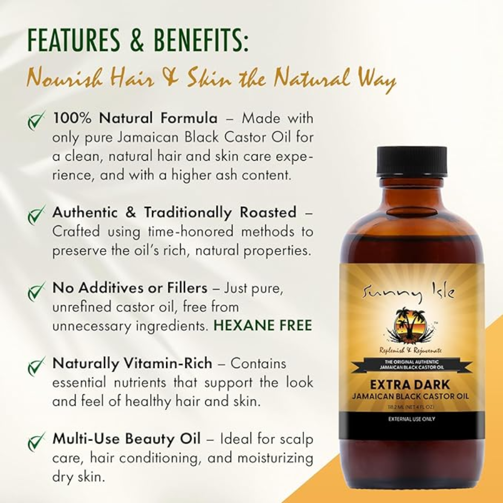 sunny isle extra dark jamaican black castor oil 4oz hair growth strengthening scalp oil