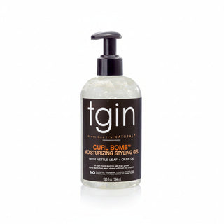 TGIN Curl Bomb Moisturizing Styling Gel 13oz for defining hydrating and controlling frizz in curly coily hair