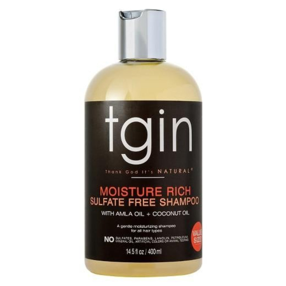 TGIN Moisture Rich Sulfate Free Shampoo 13oz for hydrating cleansing and nourishing all hair types