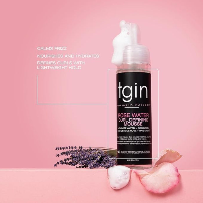 TGIN Rose Water Defining Mousse 8oz | Moisturize & Define Curly Hair