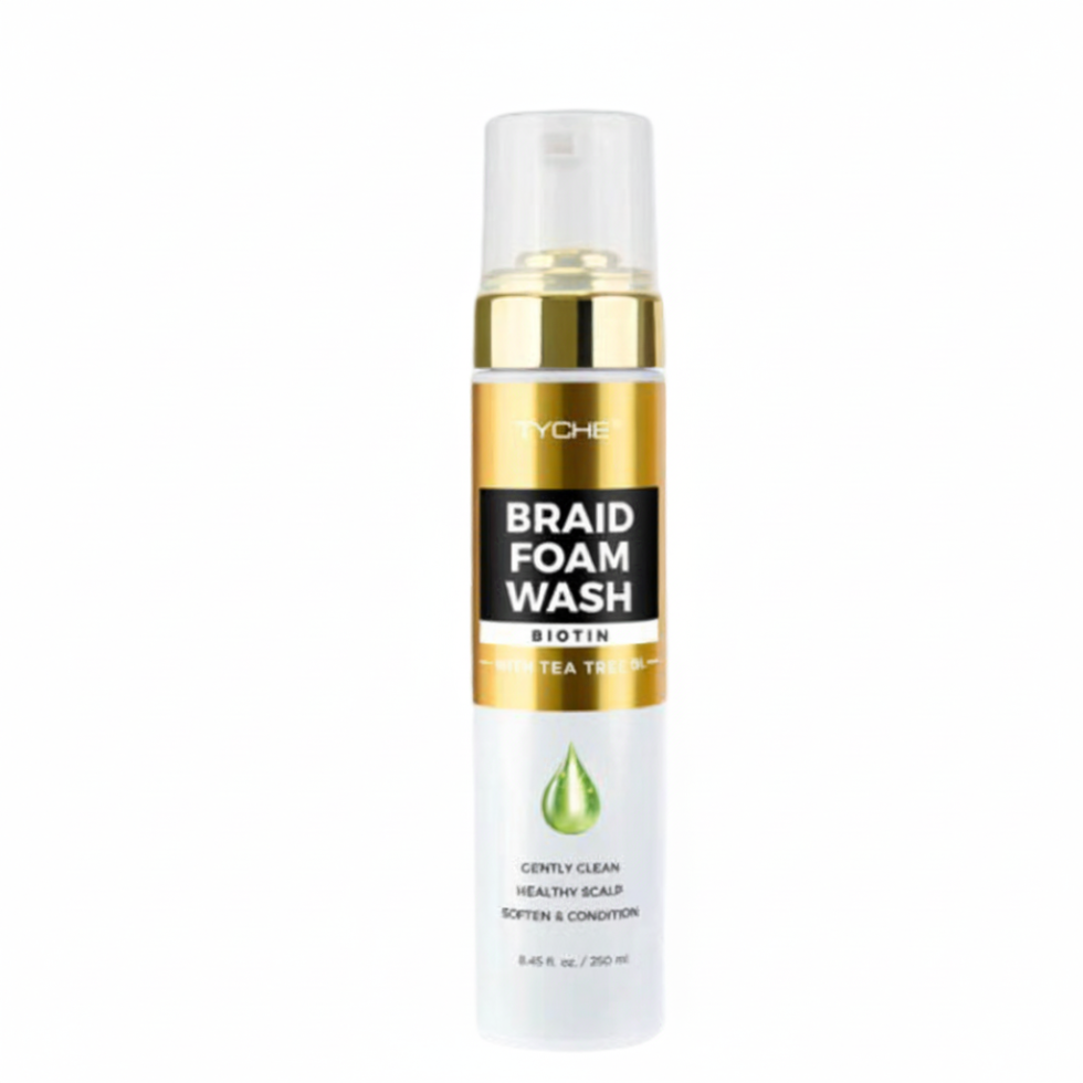 TYCHE biotin braid foam wash 250ml cleanse scalp care tea tree oil hair cleanser for braids twists locs refreshing lightweight no residue hair care treatment