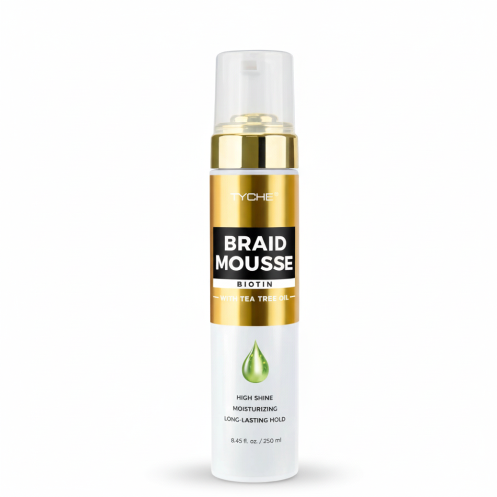 TYCHE biotin braid mousse 250ml tea tree oil shine moisturizing long lasting hold foam for braids twists protective styles frizz free smooth and polished hair