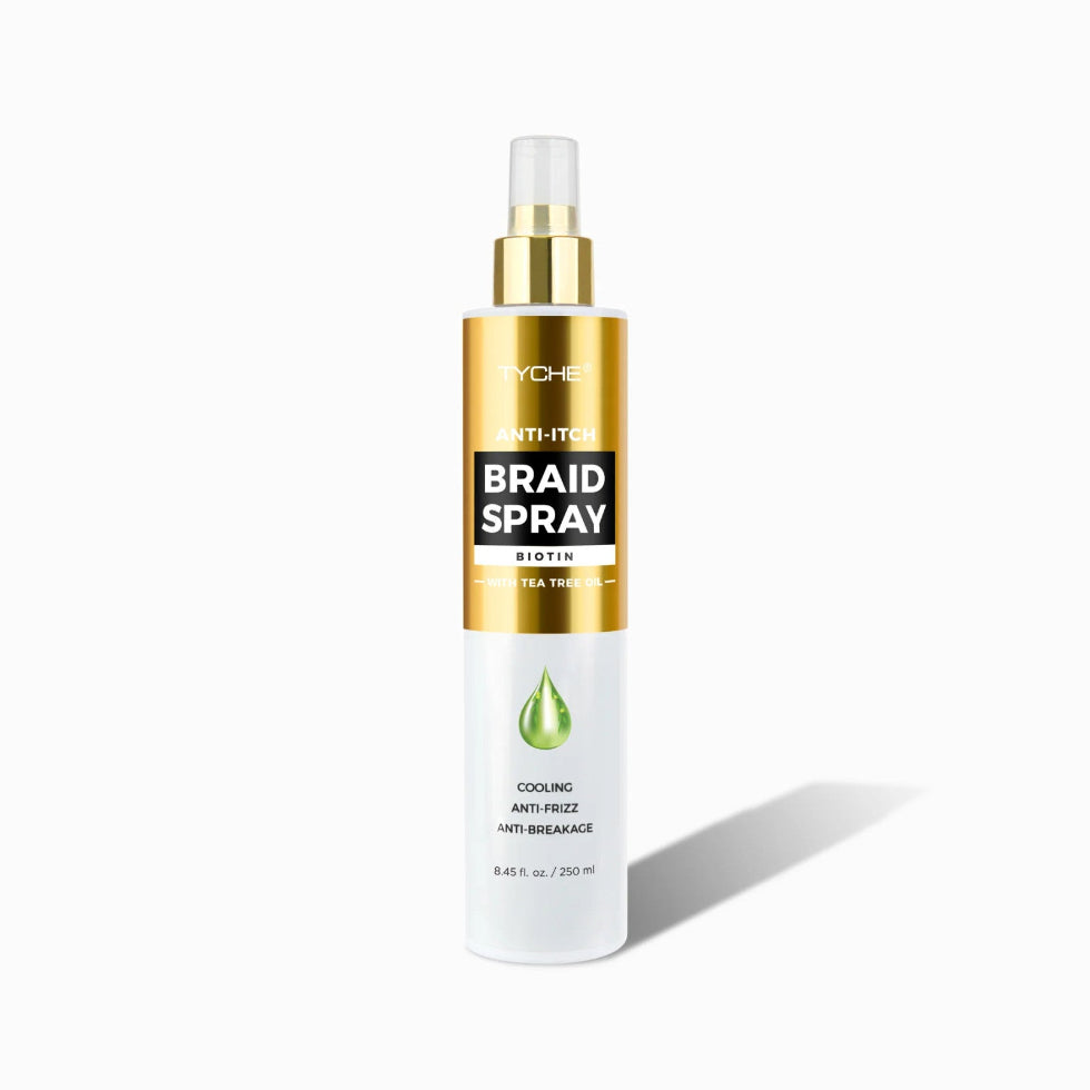 TYCHE anti itch braid spray biotin tea tree oil 250ml scalp relief spray for braids twists locs soothing hydrating refreshing lightweight non greasy hair care treatment