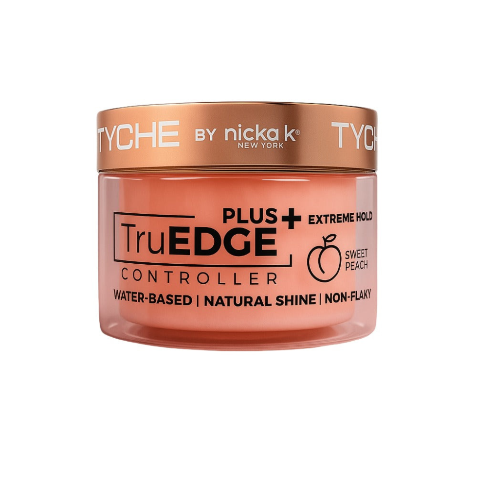 TYCHE truedge plus controller 100ml sweet peach extreme hold edge control gel for sleek smooth long lasting edges with shine no flakes and nourishing oils