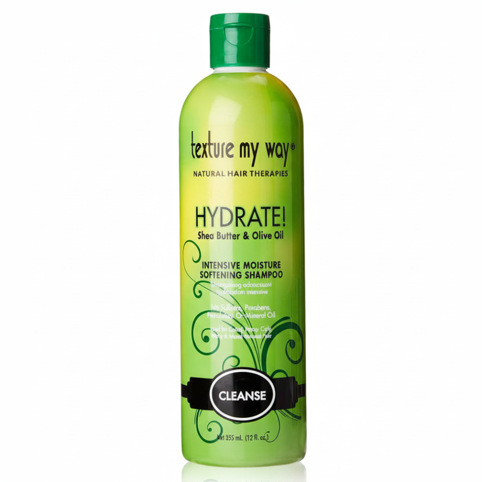 texture my way hydrate shampoo shea butter olive oil moisturizing gentle cleanse soft smooth shiny healthy hair
